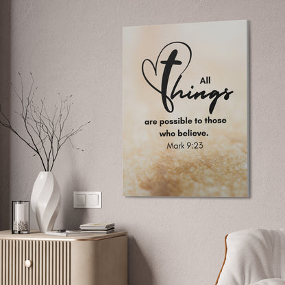 All Things are Possible Wall Art Christian Faith Canvas with Scripture Art Prints and Bible Verse Art Canvas Stretched in 1.5''