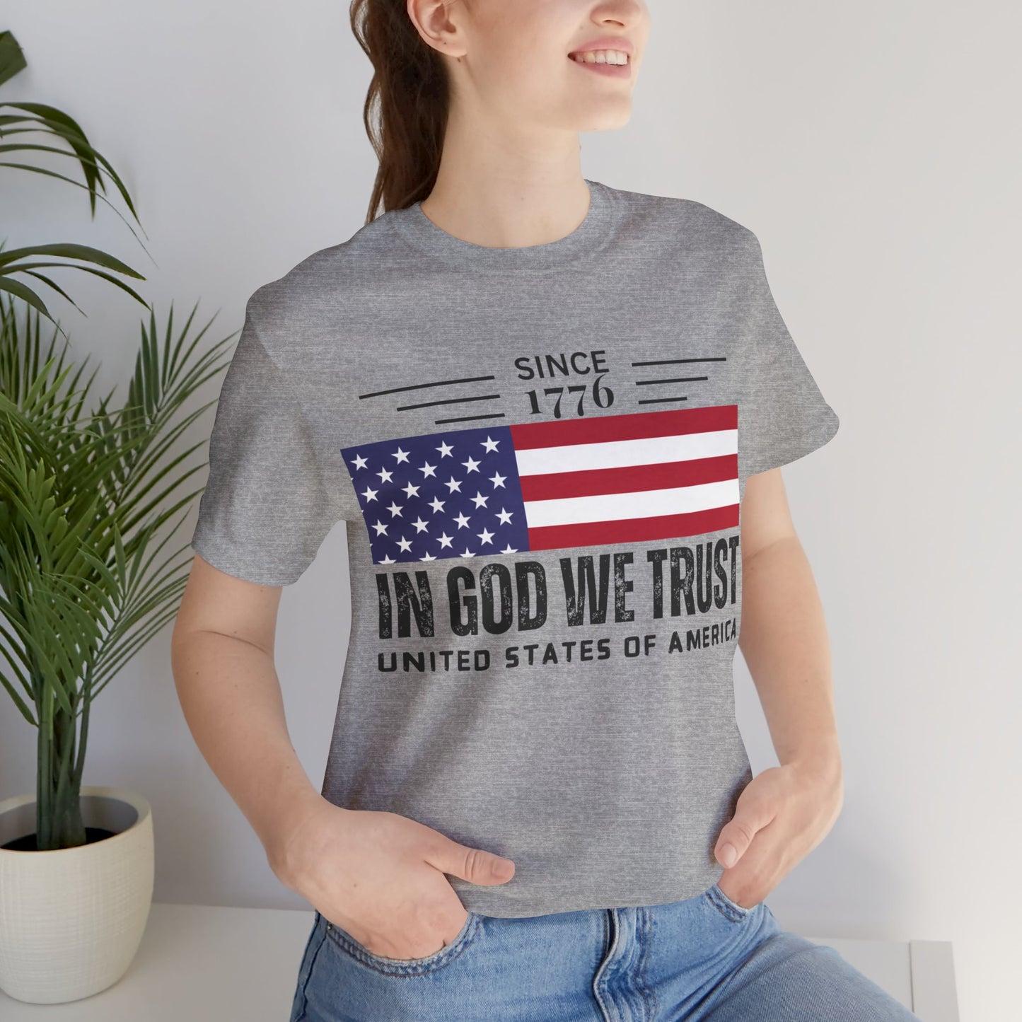 In God We Trust Christian American Flag Tshirt with US Flag