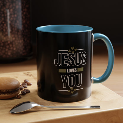 Jesus Loves You Mug with Bible Verse Christian coffee mugs for Mom Christian Coffee Mug with Inspirational Message Accent Coffee Mug in 11oz Coffee Mug in 15 oz for coffee lovers