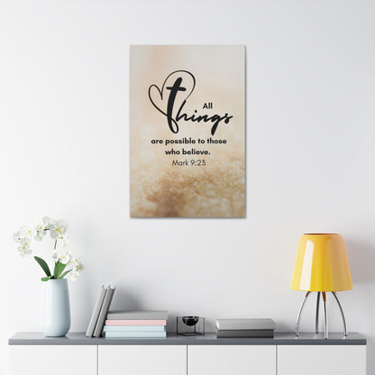 All Things are Possible Wall Art Christian Faith Canvas with Scripture Art Prints and Bible Verse Art Canvas Stretched in 1.5''