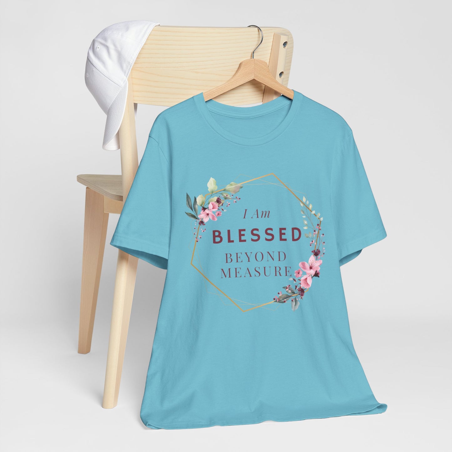 I am Blessed Beyond Measure Faith Inspired Christian T Shirt with Flower Graphics Ideal Christian Gift Ideas for Women.