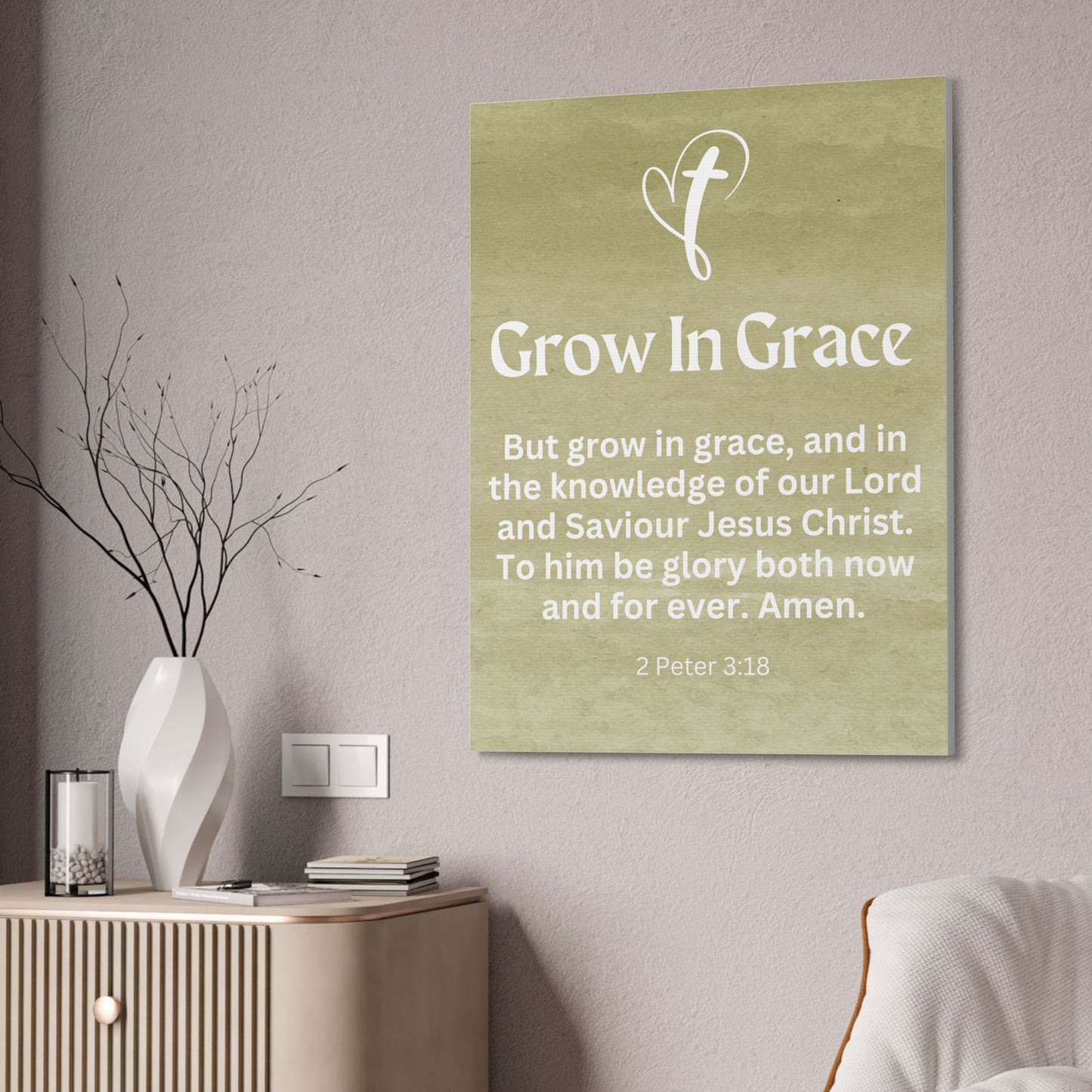 Grow in Grace Christian Faith Wall Art Decor Canvas Scripture Art Prints and Bible Verse Art Canvas Stretched in 1.5''