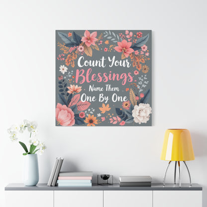 Thanksgiving WallArt Canva, Count Your Blessing Wall Art with Matte Canvas, Christian Stretched, 1.25" Christian Wall Art