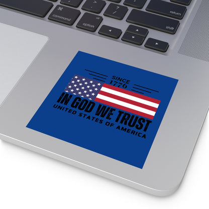 In God We Trust American Christian Sticker with US Flag Sticker In Blue