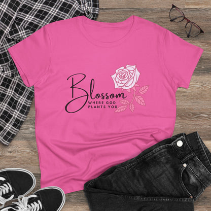 Blossom Where You Are Planted Midweight Cotton Tshirt for Women