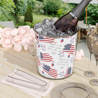 American Flag Ice Bucket with Tongs with Christian Scripture Storage Bin for Ice Cubes to Keep Ice Frozen for Parties and Events Ice Bucket with Tongs and Lid