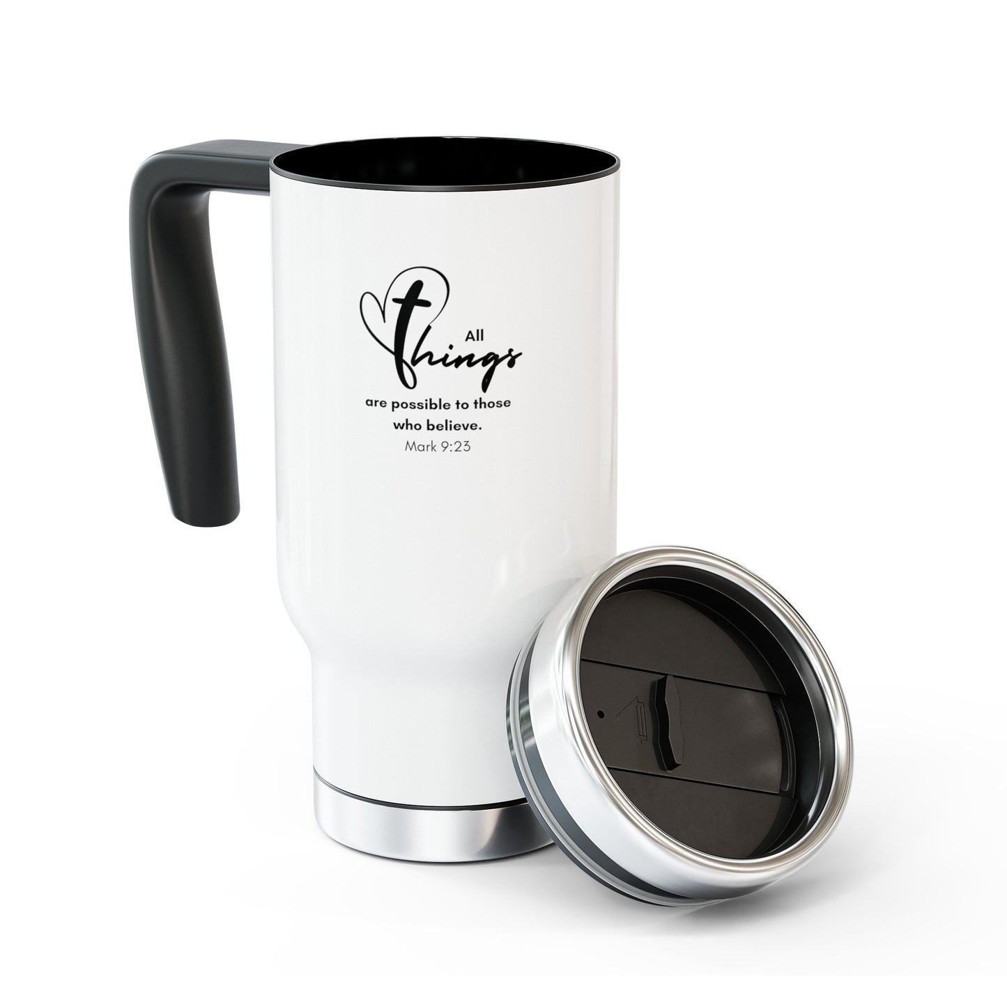 All Things Are Possible Stainless Steel Travel Mug with Handle Christian14oz Tumbler with Handle with Christian Message Reusable Bottle Perfect for Travel and Daily Refreshments