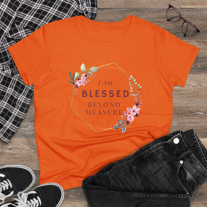 Blessed Beyond Measure Women's Midweight Cotton Tee for Christian Mom Tshirt with Bible Verse Midweight Tshirt Gifts for Christian Moms