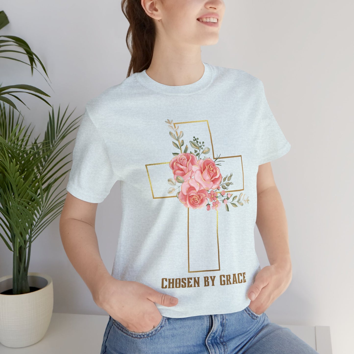 Chosen by Grace Inspirational Christian T-Shirt with Bible Verse and Cross Design Ideal Christian Gift Ideas for Women