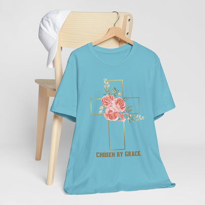 Chosen by Grace Inspirational Christian T-Shirt with Bible Verse and Cross Design Ideal Christian Gift Ideas for Women