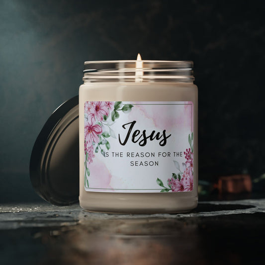 Jesus is the Reason for the Season Floral Christian Candle