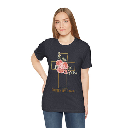 Chosen by Grace Inspirational Christian T-Shirt with Bible Verse and Cross Design Ideal Christian Gift Ideas for Women