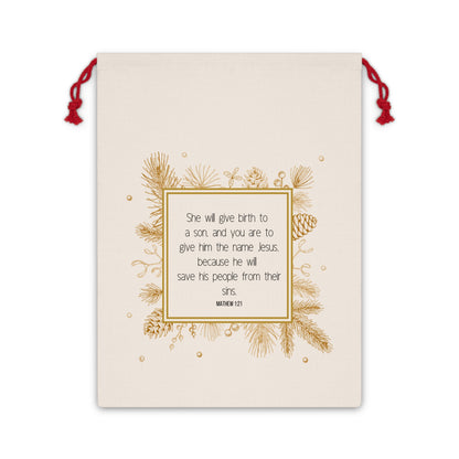 Drawstring Gift Bag, Christian Christmas Jesus Greatest Gift Scripture, Holiday Present Sack, Religious Wrapping Pouch, Xmas Favor Bag,