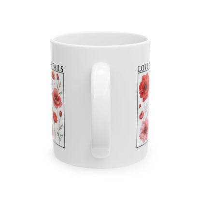 Christian Coffee Mug, Love Never Fails Mug, Ceramic Mug (11oz, 15oz) Faith Gift, Inspirational Tea Cup, Bible Verse Mug