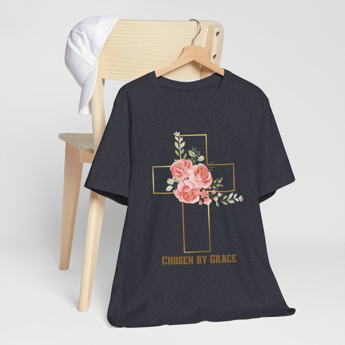 Chosen by Grace Inspirational Christian T-Shirt with Bible Verse and Cross Design Ideal Christian Gift Ideas for Women