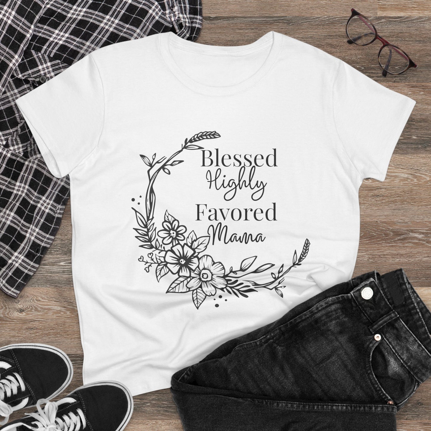 Blessed Highly Favored Mama Women's Midweight Cotton Tshirt