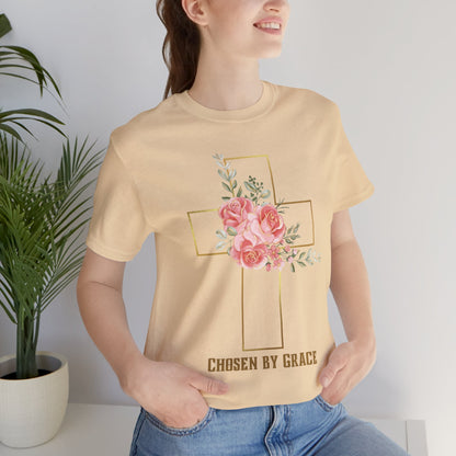 Chosen by Grace Inspirational Christian T-Shirt with Bible Verse and Cross Design Ideal Christian Gift Ideas for Women