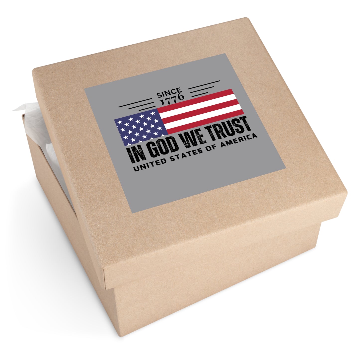 God We Trust American Christian Sticker with US Flag Sticker In Grey