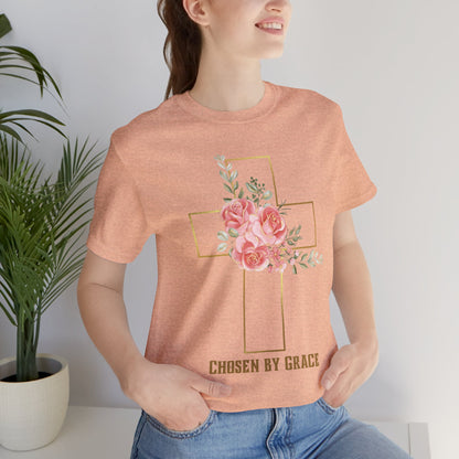 Chosen by Grace Inspirational Christian T-Shirt with Bible Verse and Cross Design Ideal Christian Gift Ideas for Women