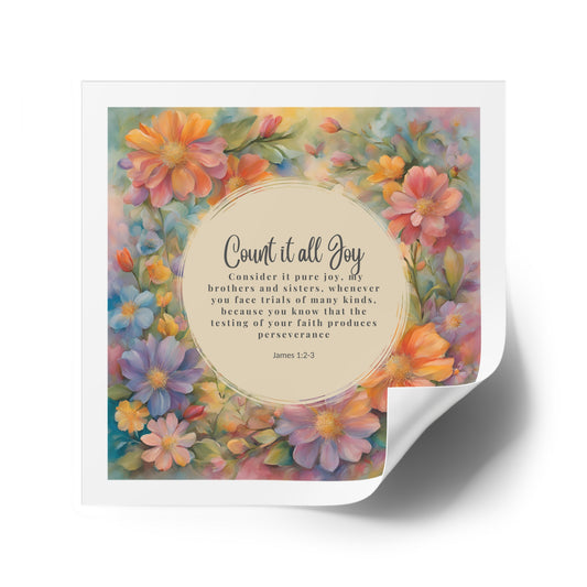 Count It Joy Square Sticker with Bible Verse Christian Sticker