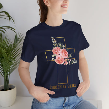 Chosen by Grace Inspirational Christian T-Shirt with Bible Verse and Cross Design Ideal Christian Gift Ideas for Women