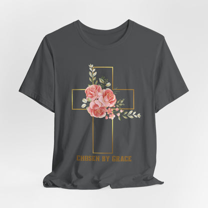 Chosen by Grace Inspirational Christian T-Shirt with Bible Verse and Cross Design Ideal Christian Gift Ideas for Women