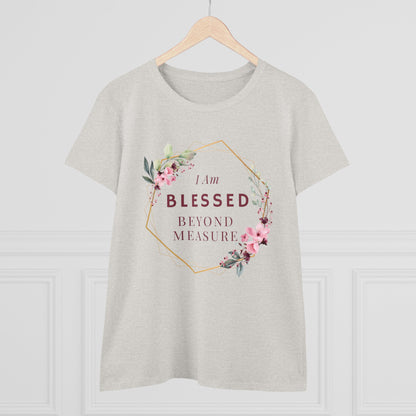 Blessed Beyond Measure Women's Midweight Cotton Tee for Christian Mom Tshirt with Bible Verse Midweight Tshirt Gifts for Christian Moms