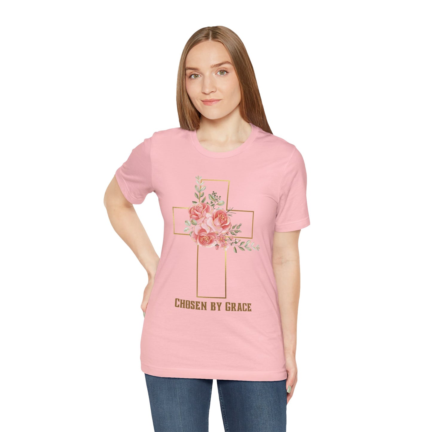 Chosen by Grace Inspirational Christian T-Shirt with Bible Verse and Cross Design Ideal Christian Gift Ideas for Women