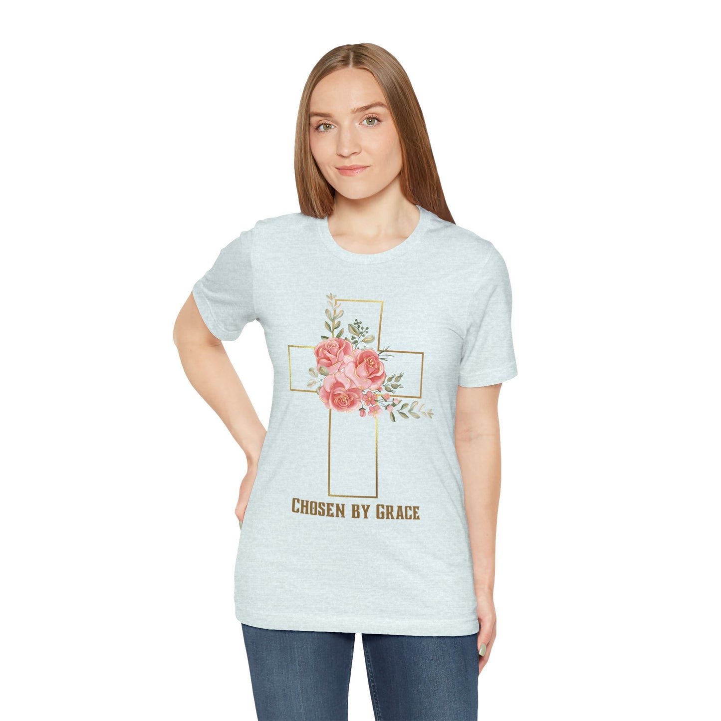 Chosen by Grace Inspirational Christian T-Shirt with Bible Verse and Cross Design Ideal Christian Gift Ideas for Women