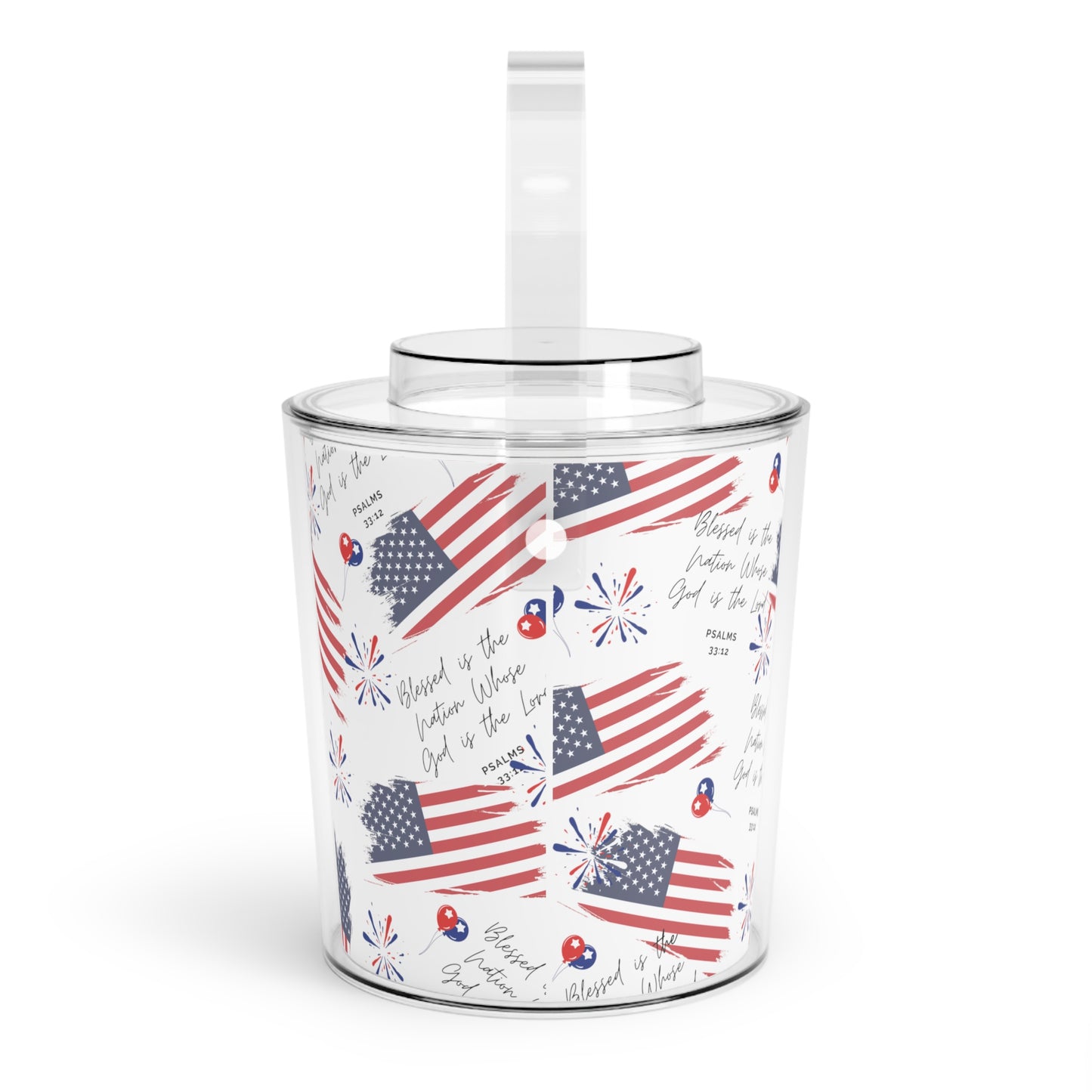 American Flag Ice Bucket with Tongs with Christian Scripture Storage Bin for Ice Cubes to Keep Ice Frozen for Parties and Events Ice Bucket with Tongs and Lid