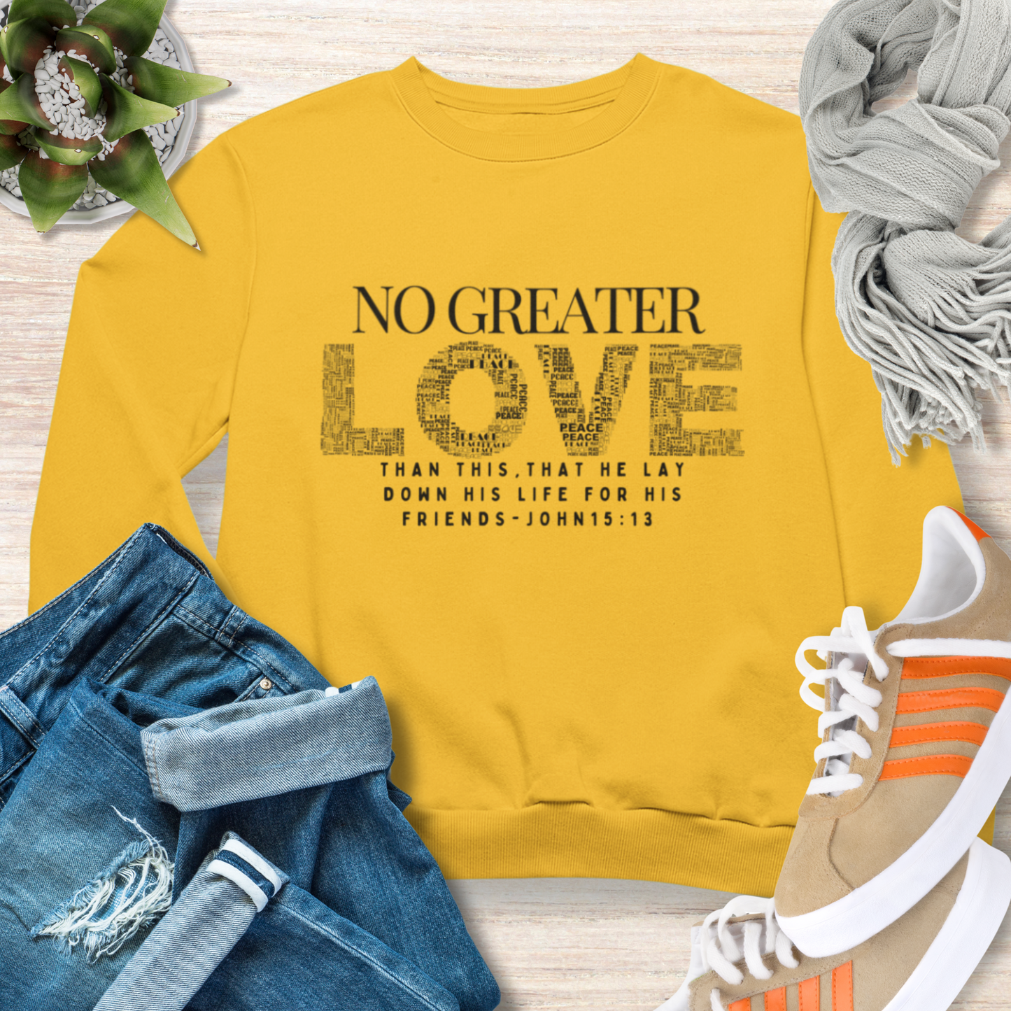 No Greater Love Sweatshirt Christian Sweatshirt with Bible Verse