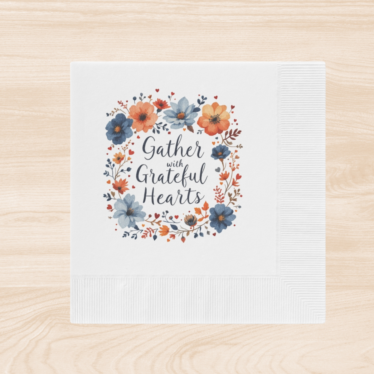 Gather with Grateful Hearts Napkins, Thanksgiving Napkins, Christian Napkins, White Coined Family Napkins