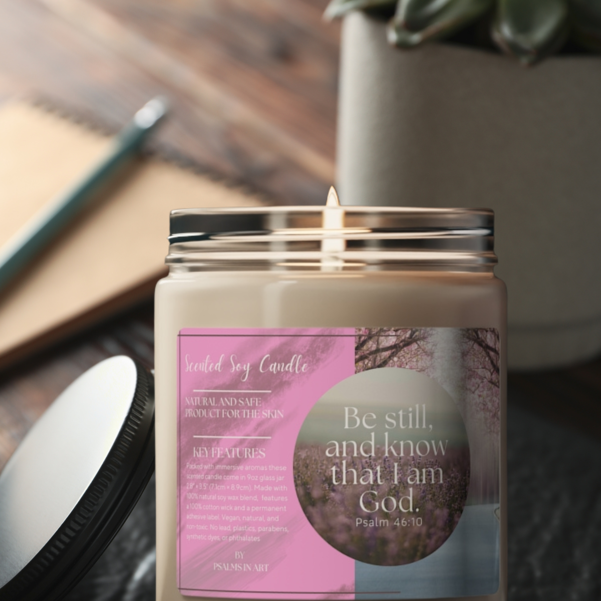 Be Still and Know I am God Christian Inspired Scented Soy Candle with Bible Verse in 9oz Perfect as Faith Gift for Women