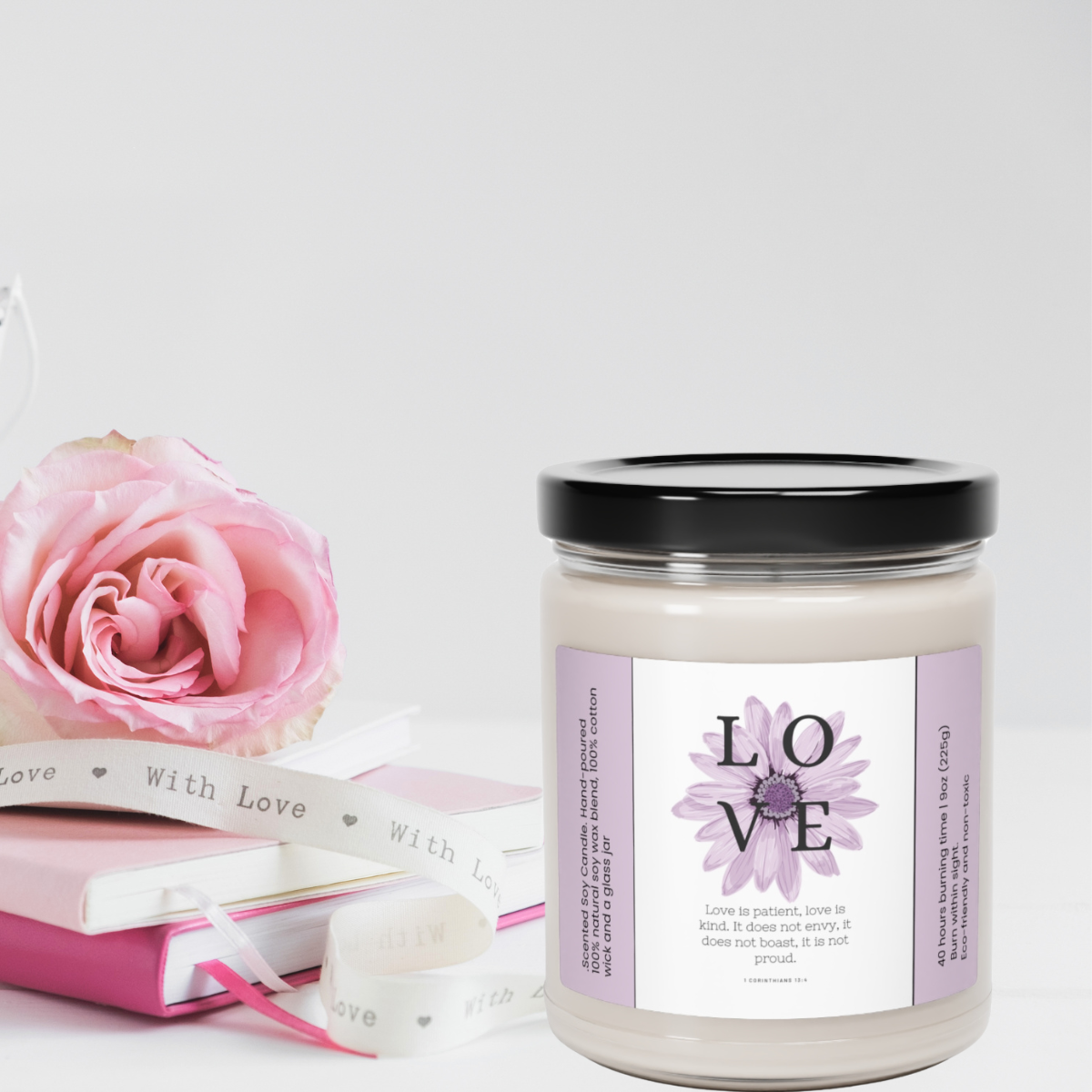 Love Is Special Candle Christian Bible Verse Candle with Inspirational Message Religious Spiritual Gifts for Women 9 oz Scented Soy Candles