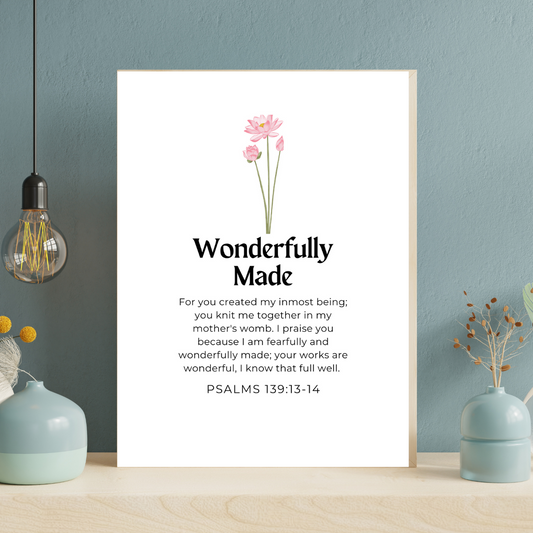 Wonderfully Made Christian Wall Art Decor with Scripture Art Prints and Inspirational Wall Art for A Christian Home Canvas Stretched, 1.5''