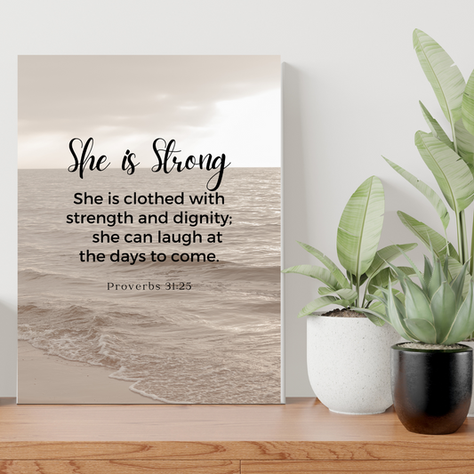 She Is Strong Christian Faith Wall Art Decor Canvas Scripture Art Prints and Bible Verse Art Canvas Stretched in 1.5''