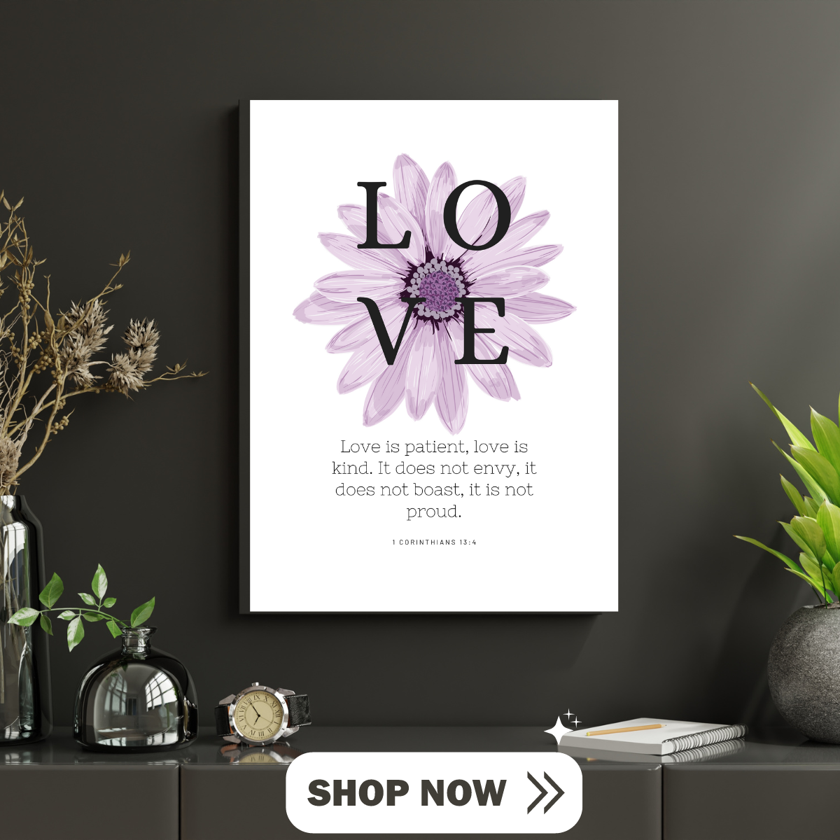 Love Is Christian Wall Art Decor with Scripture Art Prints and Inspirational Wall Art for A Christian Home Canvas Stretched, 1.5''