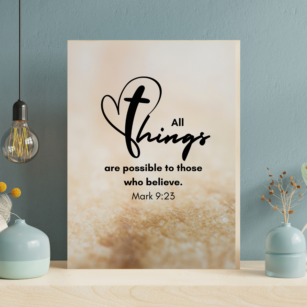 All Things are Possible Wall Art Christian Faith Canvas with Scripture Art Prints and Bible Verse Art Canvas Stretched in 1.5''