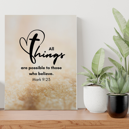 All Things are Possible Wall Art Christian Faith Canvas with Scripture Art Prints and Bible Verse Art Canvas Stretched in 1.5''