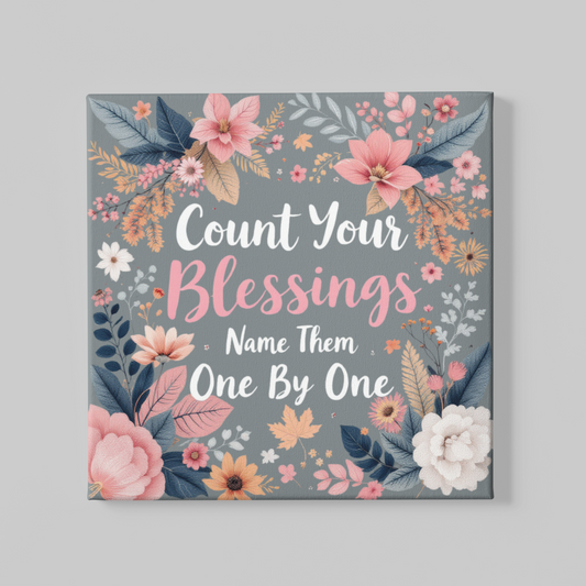 Thanksgiving WallArt Canva, Count Your Blessing Wall Art with Matte Canvas, Christian Stretched, 1.25" Christian Wall Art