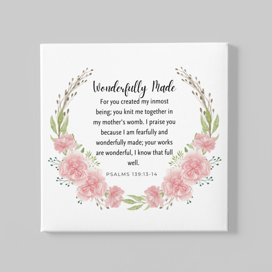 Wonderfully Made WallArt Christian Canvas, Psalm 139:14 Wall Decor, Christian WallArt, Christian Canva, Christian Stretched, 1.25"