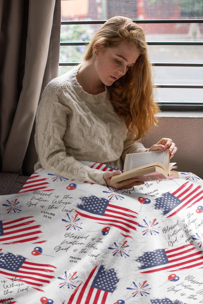 Christian Fleece Sherpa Blanket with American Flag Sherpa Blanket with Bible Verse Comforting Prayer Blanket