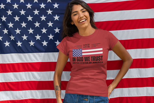 In God We Trust Christian American Flag Tshirt with US Flag