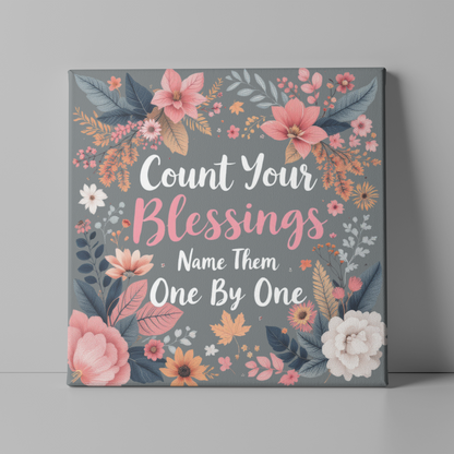 Thanksgiving WallArt Canva, Count Your Blessing Wall Art with Matte Canvas, Christian Stretched, 1.25" Christian Wall Art