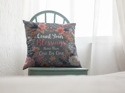 Count Your Blessings Pillow, Christian Pillow, Christian Inspirational Pillow, Spun Polyester Square Pillow, Decorative Thanksgiving Pillow