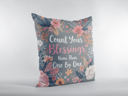 Count Your Blessings Pillow, Christian Pillow, Christian Inspirational Pillow, Spun Polyester Square Pillow, Decorative Thanksgiving Pillow