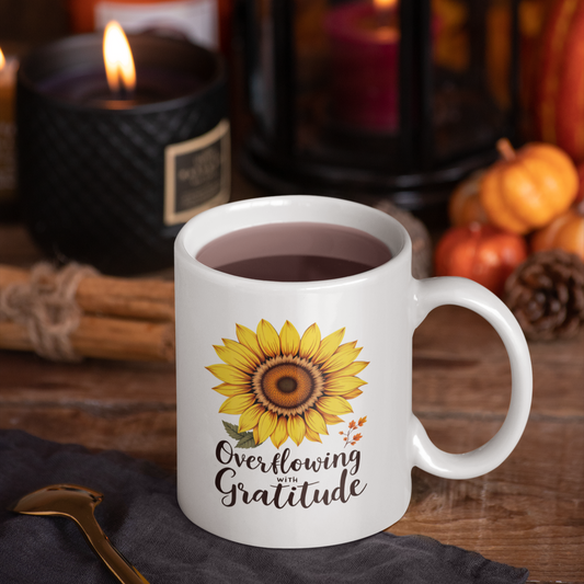 Overflowing With Gratitude Mug, Christian Coffee Mug, Thanksgiving Mug, Thanksgiving Christian Coffee Mug 11oz