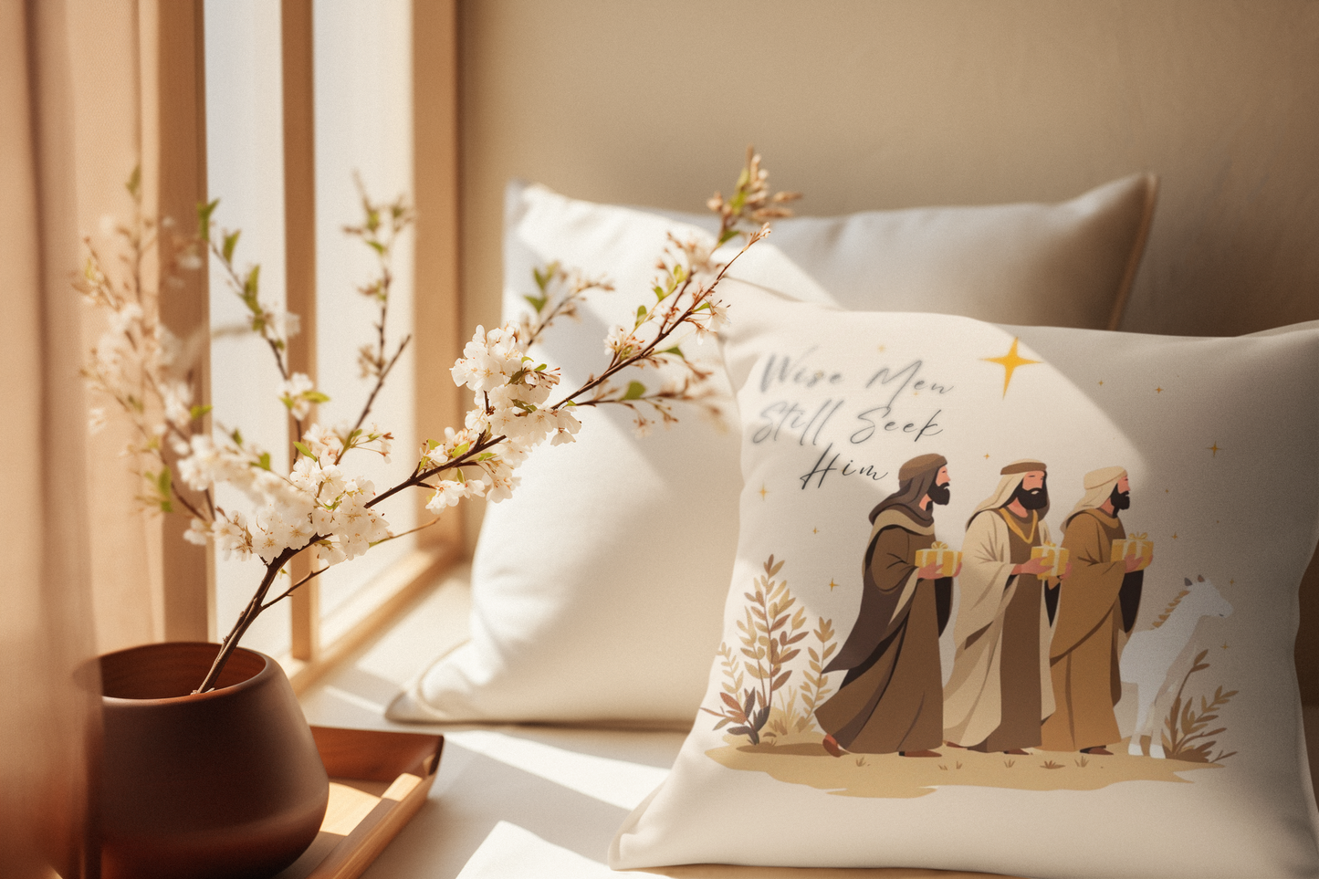 Wise Men Still Seek Him Pillow, Christian Christmas Pillow, Religious Holiday Cushion, Religious Home Decor, Christmas Throw Pillow