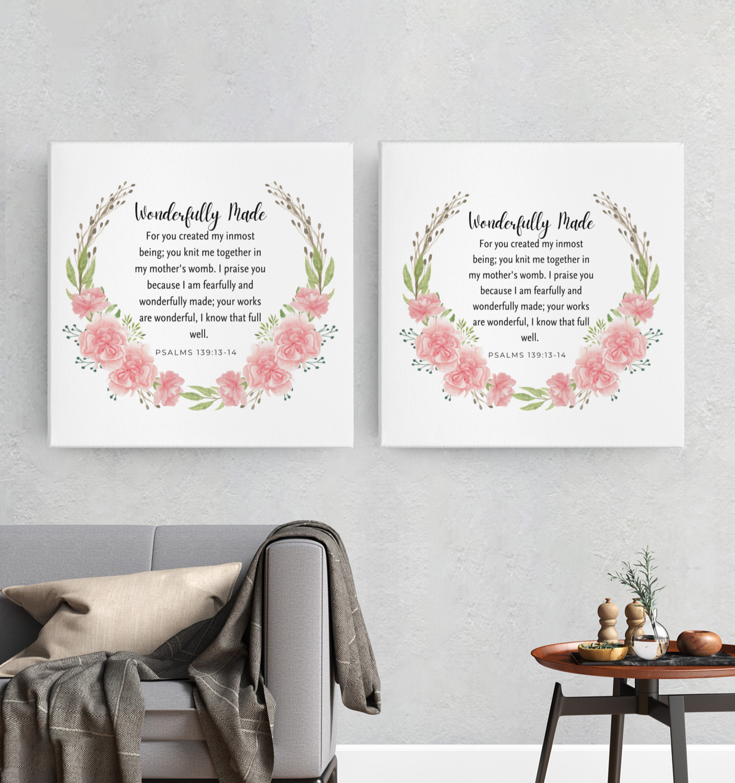 Wonderfully Made WallArt Christian Canvas, Psalm 139:14 Wall Decor, Christian WallArt, Christian Canva, Christian Stretched, 1.25"