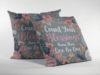 Count Your Blessings Pillow, Christian Pillow, Christian Inspirational Pillow, Spun Polyester Square Pillow, Decorative Thanksgiving Pillow